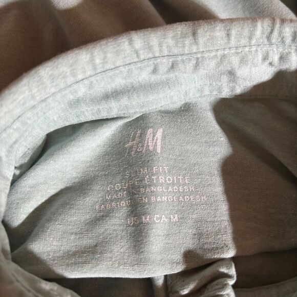 H&M Fine Knit Slim Fit Short Sleeve Collared Golf Polo Shirt Sage Green Medium - Picture 3 of 11